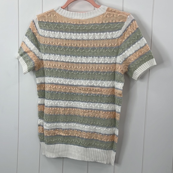 🆕Hem & Thread Sage/Coral Sweater Striped Short Sleeve Textured S,M & L - Picture 10 of 11